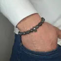 BRANSOLETKA MĘSKA LARVIKIT TURMALIN HEMATYT CZACHA OCHRONA SIŁA RÓWNOWAGA